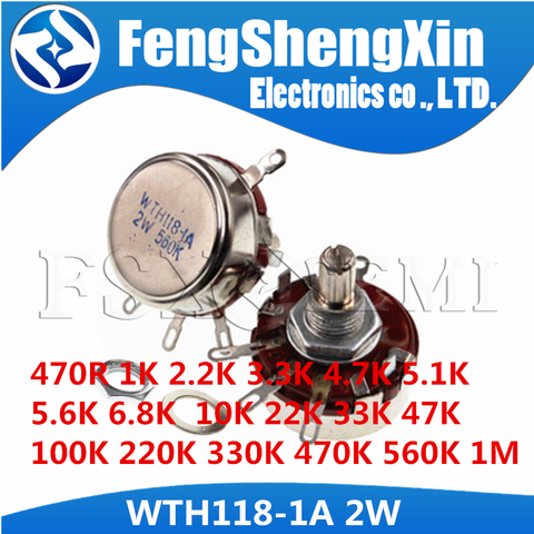 5pcs WTH118 2W 1A Potentiometer 470R  1K 2.2K 4.7K 10K 22K 47K 100K 470K 560K  1M Round Shaft Carbon Rotary Taper Potentiometer ► Photo 1/3