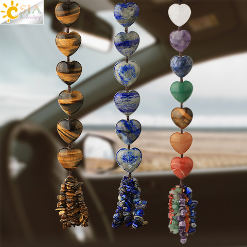 CSJA Heart Shape Natural Stone Car Hanging Chakra Chip Bead Healing Crystal Handmade Weave Lucky Ornament Window Wall Decor G541 ► Photo 1/6