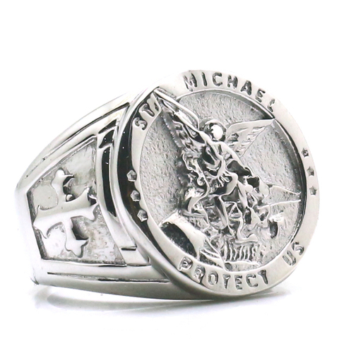 Unisex Cross Saint Michael Protect US 316L Stainless Steel Newest Ring ► Photo 1/4