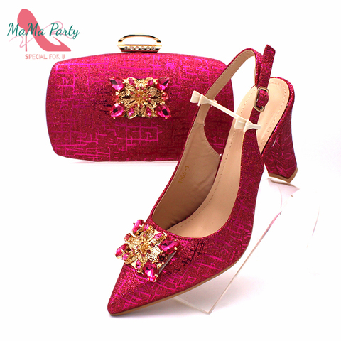 Fashionable African Shoes and Bag Set Italian Sets in Fuchsia Color Nigerian Shoes with Matching Bags for Royal Wedding Party ► Photo 1/6