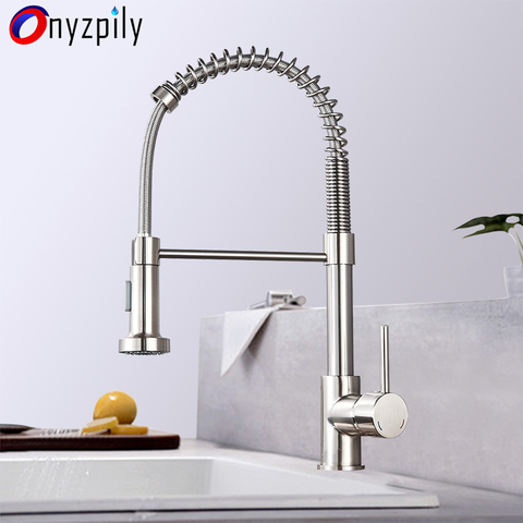 Spring Brushed Kitchen Sink Faucet Pull Down Sprayer Nozzle Single Handle Faucet  Mixer Hot Cold Stainless Steel Modern ► Photo 1/6