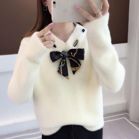 2022 New Autumn Winter Women Sweaters Knitted Jumper Bow Tie Pullovers Casual Sweaters Long Sleeve Slim Sweater Femme Pull P800 ► Photo 1/6