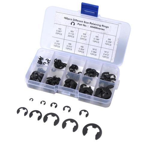 160Pcs 2-12mm E Clip Circlip Inner Snap Ring Seegering Assortment Kit Truck Car E-Clip Retaining Ring Snap Spring Clips Auto ► Photo 1/6