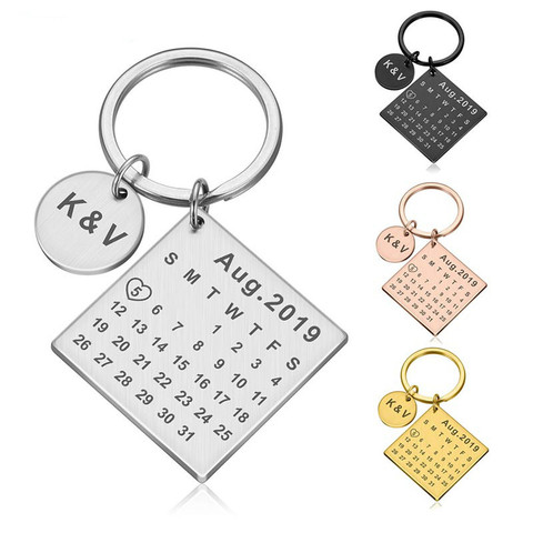 Personalized Calendar Keychain Custom Stainless Steel Keyring Anniversary Wedding Valentine Gift for Women Men Boyfriend Husband ► Photo 1/6