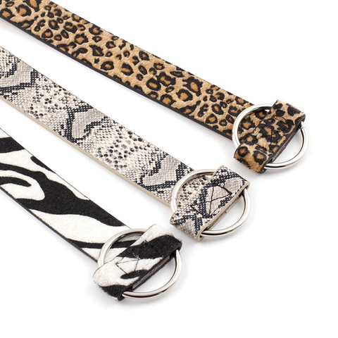 Women's Circle buckle Non-porous PU Leather Belt Leopard print Snakeskin pattern Zebra pattern Teen student fashion waistband 92 ► Photo 1/6