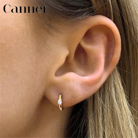 Simple Luxury Circle Zircon Earring 925 Sterling Silver Crystal CZ Hoop Earrings for Women Gold Silver Fashion Jewelry Wholesale ► Photo 1/6