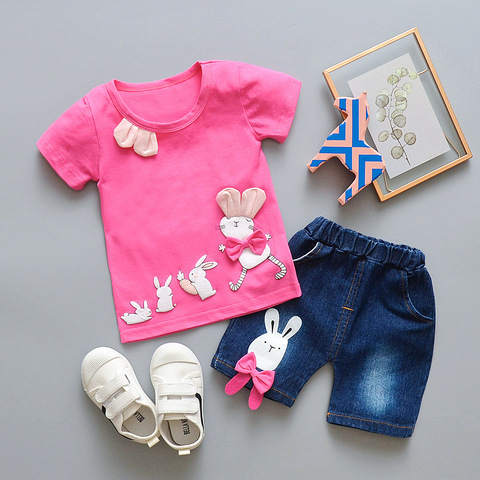 Fashion Baby girls Clothes Sets Summer Newborn cotton out Tops+Jeans 2Pcs Suits For Bebe Girls Infant Clothing Outfits ► Photo 1/6