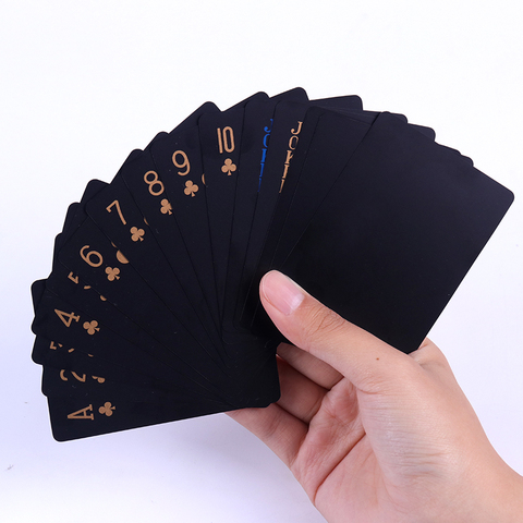 Quality Waterproof PVC Plastic Playing Cards Creative Gift Durable Poker Classic Magic Tricks Tool Pure Black Magic Box Packed ► Photo 1/6