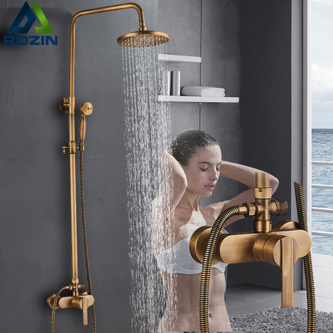 Rainfall Bathroom Shower Set Brass Antique Shower Mixers with Handshower Single Handle Wall Mounted Shower Faucet Tap ► Photo 1/6