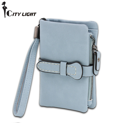 Multifunction Short Purse Fold Women Wallets Drawstring Nubuck Leather Zipper Wallet With Wrist strap Ladies Carteira Feminina ► Photo 1/6