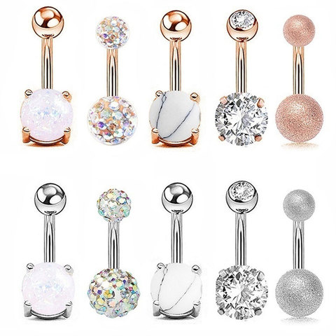 Women Navel Button Rings Rose Gold  Rhinestone Sexy Belly Navel Piercing Ring Body Jewelry Medical Steel ► Photo 1/6