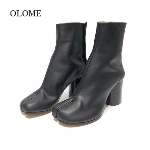 Spring Fashion Split Toe Boots Women Chunky Round High Heels Women Leather Botas Mujer 2022 New Brand Design Winter Shoes Women ► Photo 1/6