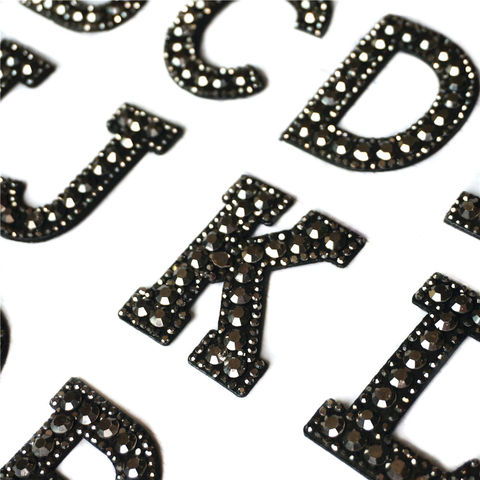 Black Rhinestones 26 Alphabet Letters ABC Sew Iron On Patches Shining Badges For Name DIY Dress Jeans Appliques Decoration ► Photo 1/6
