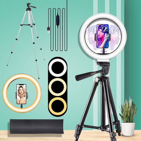 LED Circle Lamp Selfie Fill Ring Light With Tripod Stand Phone Holder Makeup Photography YouTube Videos Live Streaming Ringlight ► Photo 1/6