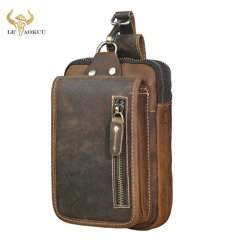 Luxury Natural Leather men Casual Design Vintage Small Hook Bum Bag Fanny Waist Belt Pack Cigarette Case 7