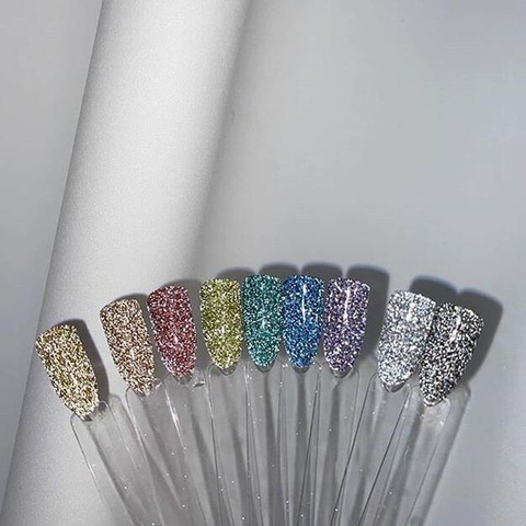 NEW 2022 8Colors Rainbow Glitter Fine-Ultra reflection Glitter Powder Reflective Nail Glitter Powder 1Box  Holographic Nail Dust ► Photo 1/5