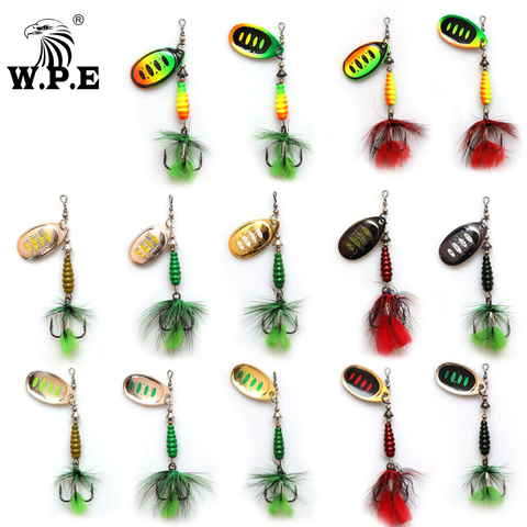 W.P.E KOMODO 2pcs Spinner Lure 8.5g Brass Metal Spoon Fishing Lure Feather Treble Hook Bass Lure Hard Bait Fishing Tackle Pike ► Photo 1/6