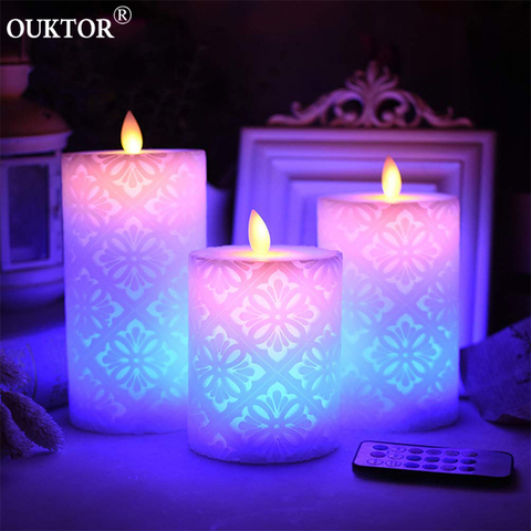 Dancing Flame LED Candle Light with RGB Remote Control Timer Wax Pillar Candle for Wedding Christmas Decoration Room Night Light ► Photo 1/6