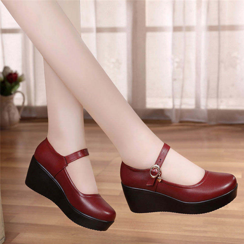 Cresfimix Women Classic Wine Red Height Increased Round Toe Buckle Strap Heel Shoes Lady Fashion Comfort Summer Party Pump A6717 ► Photo 1/6