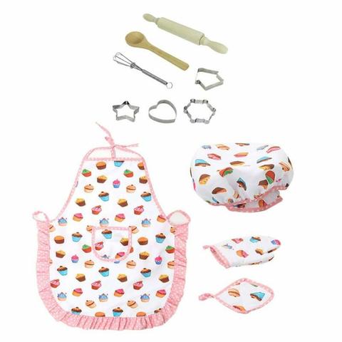 Kids Cooking And Baking Set Kitchen Deluxe Chef Set Costume Pretend Role Play Kit Apron Hat Suit For 3 Years Old Children ► Photo 1/5