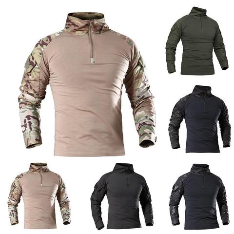 Men Army Tactical T shirt Camouflage Long Sleeve Zipper Assault Frog Combat Shirt Soldiers Military Uniform Club Prom Shirt Cool ► Photo 1/6
