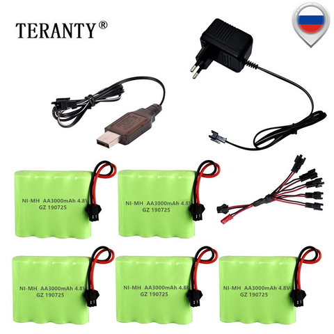 (SM Plug) 4.8v 3000mah NiMH Battery Charger Set For Rc toys Cars Tanks Robots Boats Guns Ni-MH AA 4.8v Rechargeable Battery Pack ► Photo 1/3