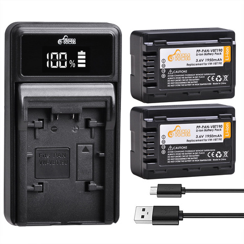 VW-VBT190 Battery+ LED Charger for Panasonic HC-V720, HC-V727, HC-V730, HC-V750, HC-V757, HC-V770, HC-VX870 and More ► Photo 1/6