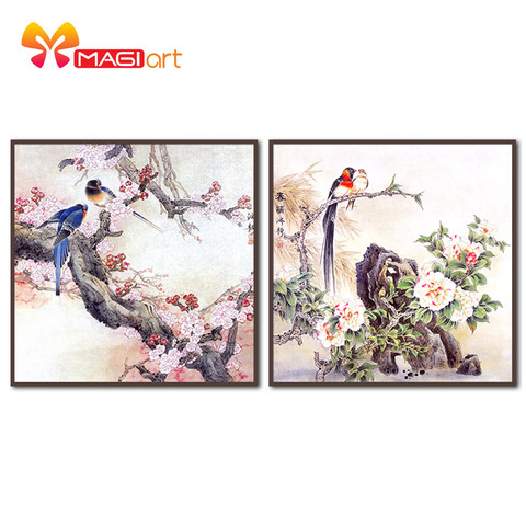 Cross stitch kits Embroidery needlework sets 11CT water soluble canvas patterns 14CT Chinese Style A Pair Of Birds-NCMA038 ► Photo 1/6