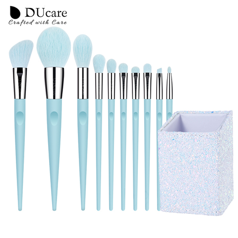 DUcare 10PCS Blue makeup brushes full set of large powder blush eye shadow makeup brushes highlighter makeup tools with pen hold ► Photo 1/6