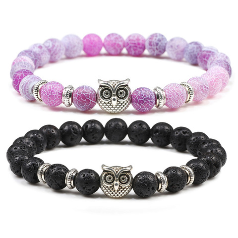 Owl Bracelet Fashion Women Tiger Eye Stone Bracelets Bangles Classic 8mm Black White Natural Lava Beaded Charms Jewelry for Men ► Photo 1/1