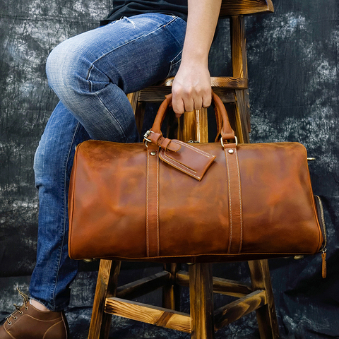 MAHEU Fashion Leather Travel Bag Leather Handbag Weekender Duffle Bag Crazy Horse Leather Male Handbag Unique Design Laptop Bag ► Photo 1/6