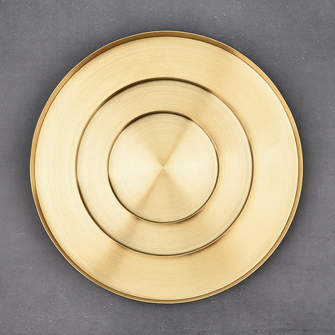3 Size Round Golden Tray Food Jewelry Display Tray Ring Necklace Storage Pan Home Tea Tray Organizer ► Photo 1/6