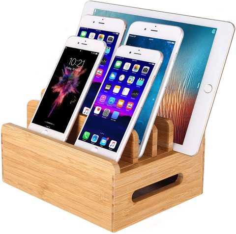 Bamboo Wood Multi-Device Desktop Phone Dock Station Charger Holder Cradle Stand Without charger for iPhone 11 Pro Max iPad mini ► Photo 1/6