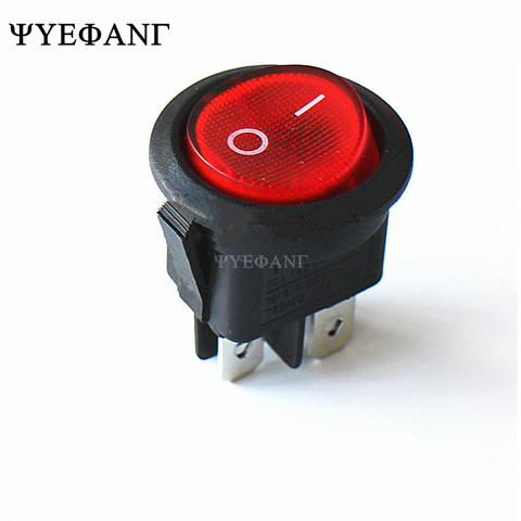 10Pcs 23mm Round Red Light 4 Pin 10A/125V 6A/250V AC 2 Position DPDT ON-OFF KCD1 Rocker Switch Snap-in KCD1-224 ► Photo 1/3