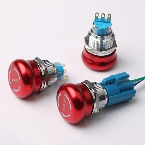 16mm 19mm 22mm Red Mushroom Head with Arrow Emergency Stop Metal Push Button Switch Self-locking/Latching ► Photo 1/6