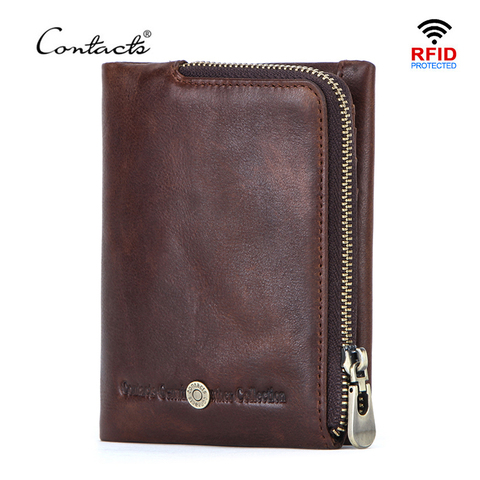CONTACT'S New Small Wallet Men Crazy Horse Wallets Coin Purse Quality Short Male Money Bag Rifd Cow Leather Card Wallet Cartera ► Photo 1/6