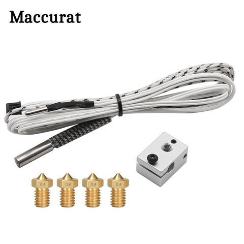 3D printer V6 Heating Aluminum Block +HT-NTC100K Thermistor +4pcs e3d nozzle+12V/24V 50W Heating Tube for V6 J-head Hotend ► Photo 1/6