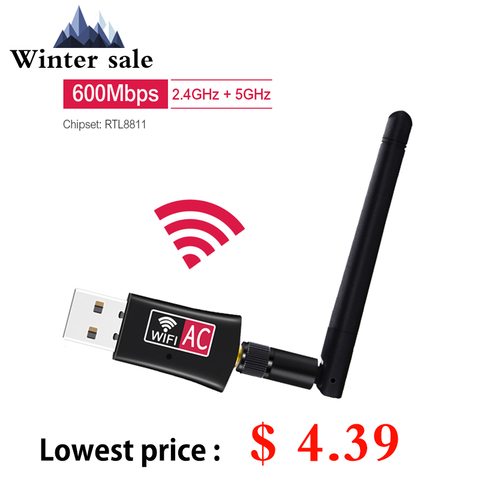 600Mbps USB wireless wifi Adapter 2.4GHz 5GHz WiFi with Antenna Dual Band PC Mini Computer Network Card Receiver 802.11b/n/g/ac ► Photo 1/6