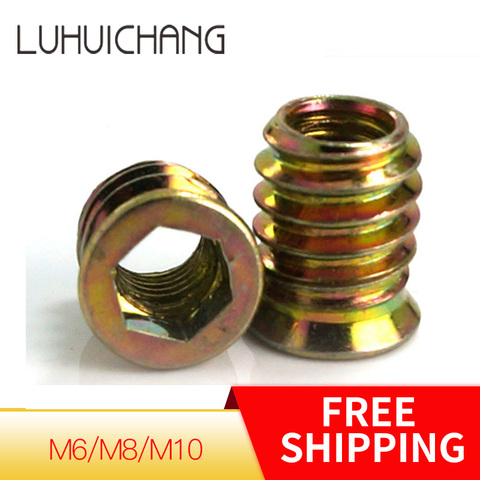 LuChang M6 M8 M10 20Pcs/Lot Inside Carbon Steel Hex Socket Insert Nut Threaded Outside Teeth Embedded Hex Nut For Wood Furniture ► Photo 1/6