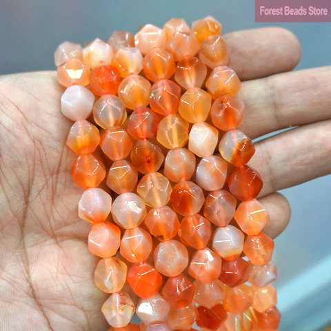 Natural Stone Faceted Orange Red Agates Spacers Loose Beads DIY Bracelet Necklace Charms for Jewelry Making 14