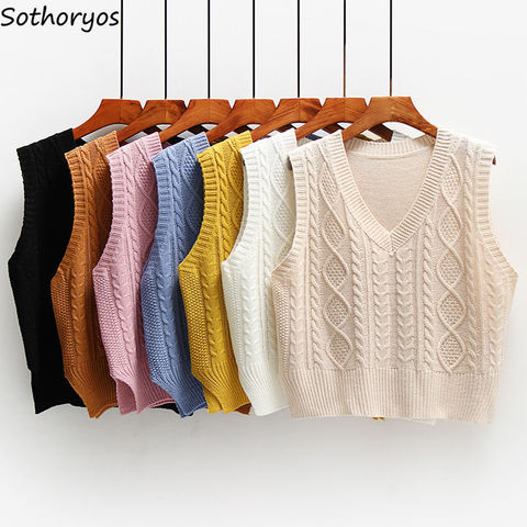 Womens Sleeveless Knitted Sweater Vest 2022 Autumn and Winter V-Neck Twist  Casual Loose Knit Sweater Undershirt Women