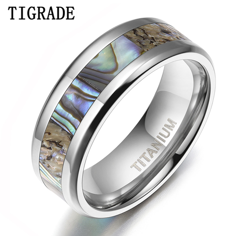 Tigrade 6/8mm Titanium Ring for Man Abalone Shell Inlay Ring Polished Finish Beveled Brand Wedding Band Couple Ring anel masculi ► Photo 1/6