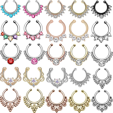 1/2piece crystal Fake septum piercing ring clip on fake nose ring septum clip faux nose ring septum bulk cheater nose piercing ► Photo 1/6