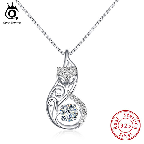 ORSA JEWELS Cute 925 Silver Fox Pedant Necklaces Insert 1ct Movable Charm Cubic Zirconia Sterling Silver Necklace Jewelry SN53 ► Photo 1/6