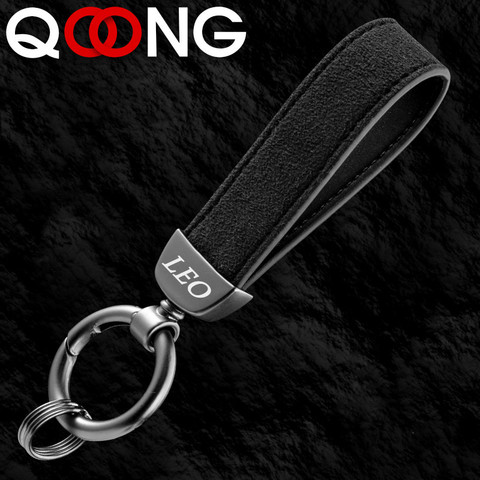 QOONG High Grade Gift Fleece Suede Leather Car Key Chain Creative Genuine Leather Men Keychain Metal Keyring Laser Customization ► Photo 1/6