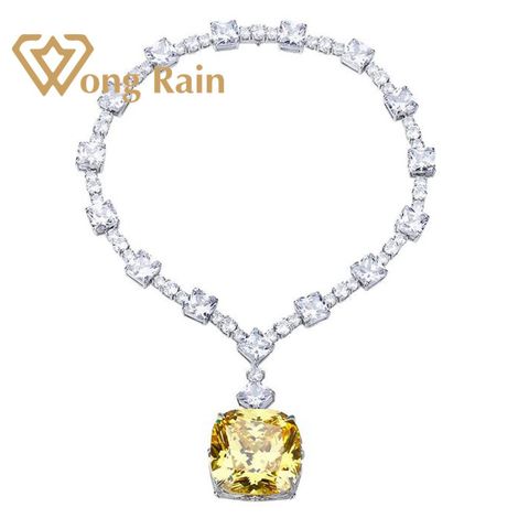 Wong Rain 100% 925 Sterling Silver Created Moissanite Citrine Gemstone Wedding Cocktail Pendent Necklace Fine Jewelry Wholesale ► Photo 1/6