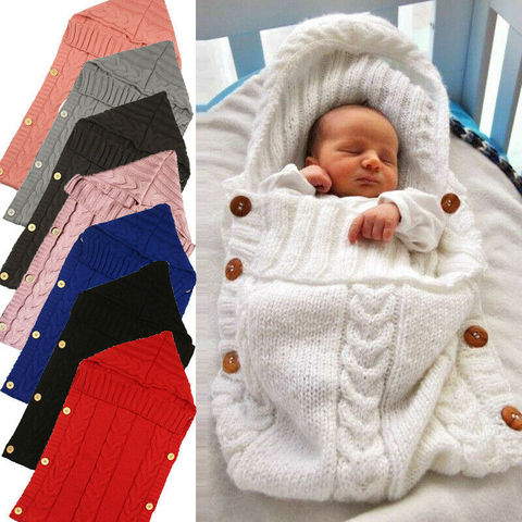 Newborn Infant Baby Blanket Knit Crochet Winter Warm Swaddle Wrap Sleeping Bags ► Photo 1/6