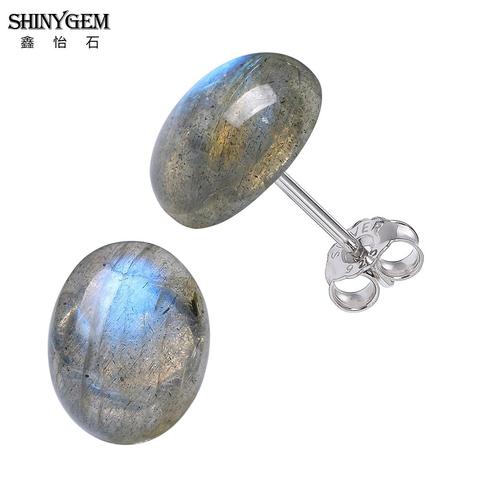 ShinyGem Elegant Cute 8*10mm Natural Labradorite Stud Earrings 925 Sterling Silver Charm Oval Grey Gem Stone Earrings For Women ► Photo 1/6