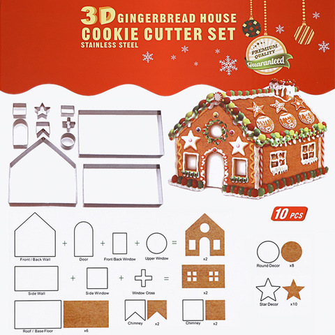 New 3D three-dimensional stainless steel biscuit mold Christmas Gingerbread House 10 sets of baking tools wholesale ► Photo 1/4