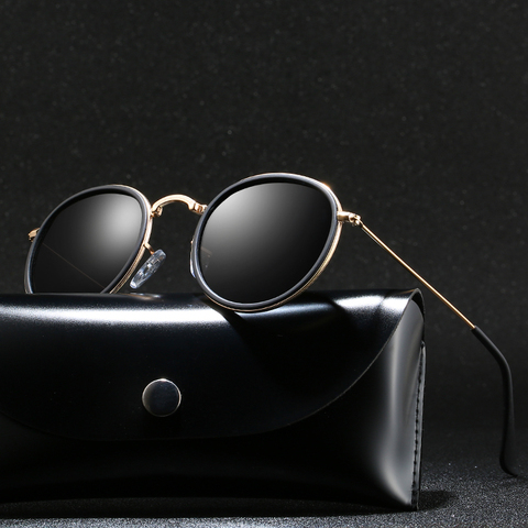 2022 Round Polarized Sunglasses Men Polaroid Sun Glasses Women Metal Frame Black Lens Eyewear Driving Goggles UV400 ► Photo 1/1